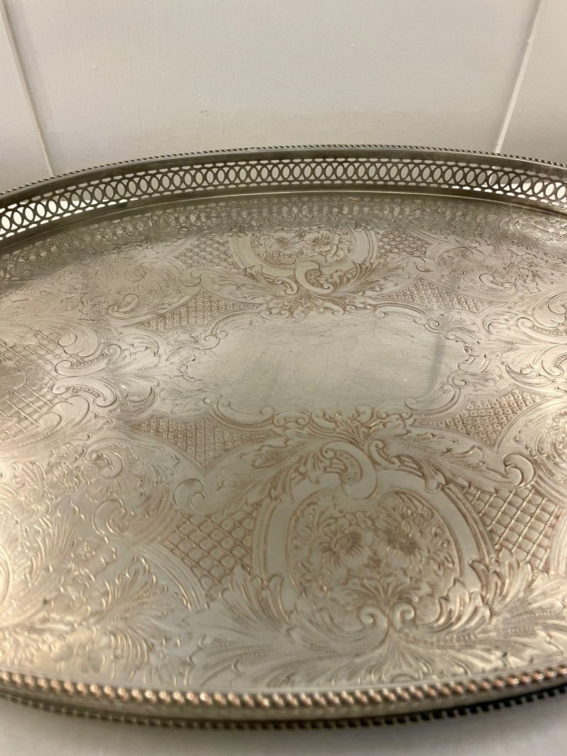 Antique Edwardian Quality Silver Plated Engraved Tea Tray - Image 8